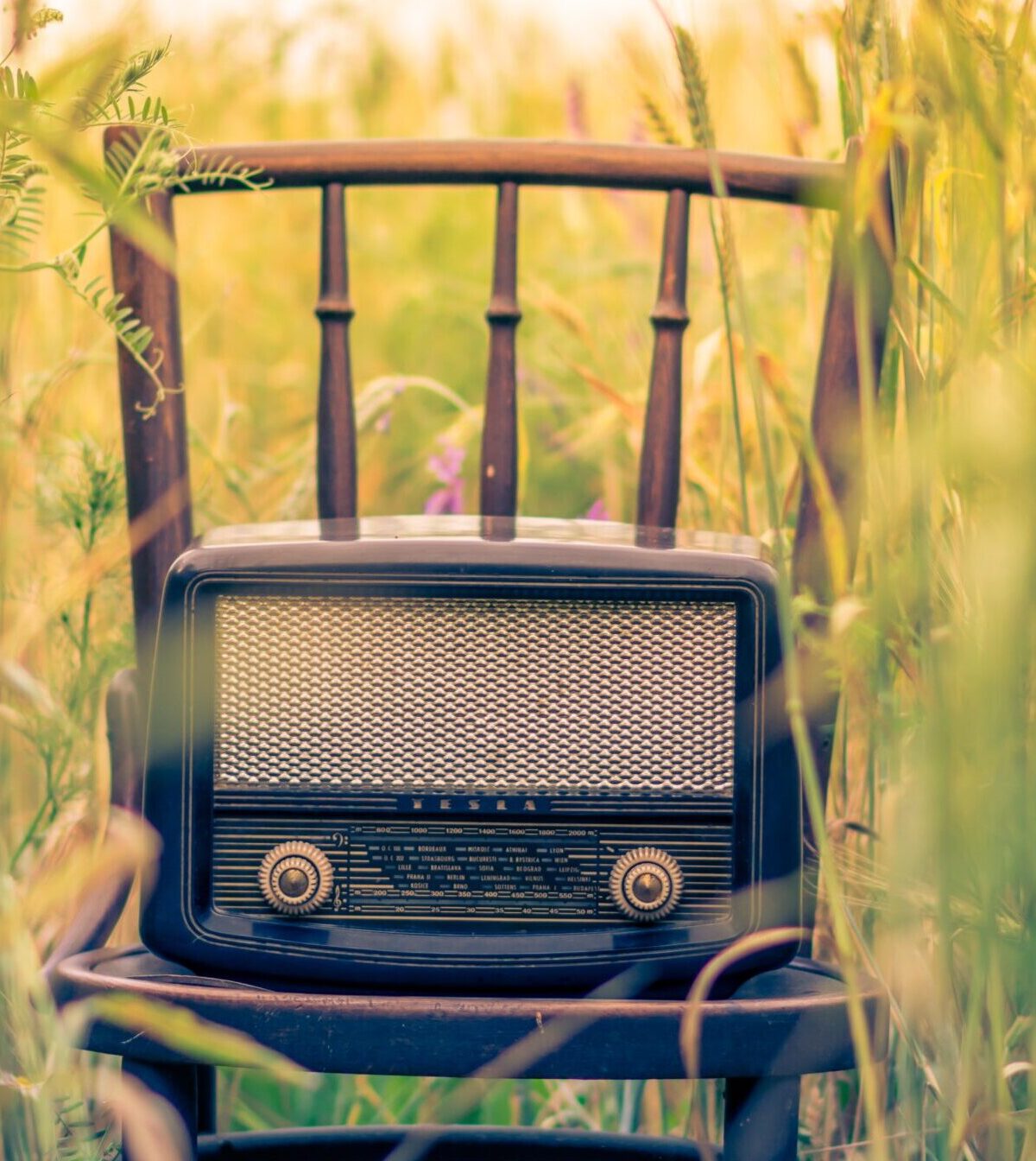 black transistor radio in the middle of the field