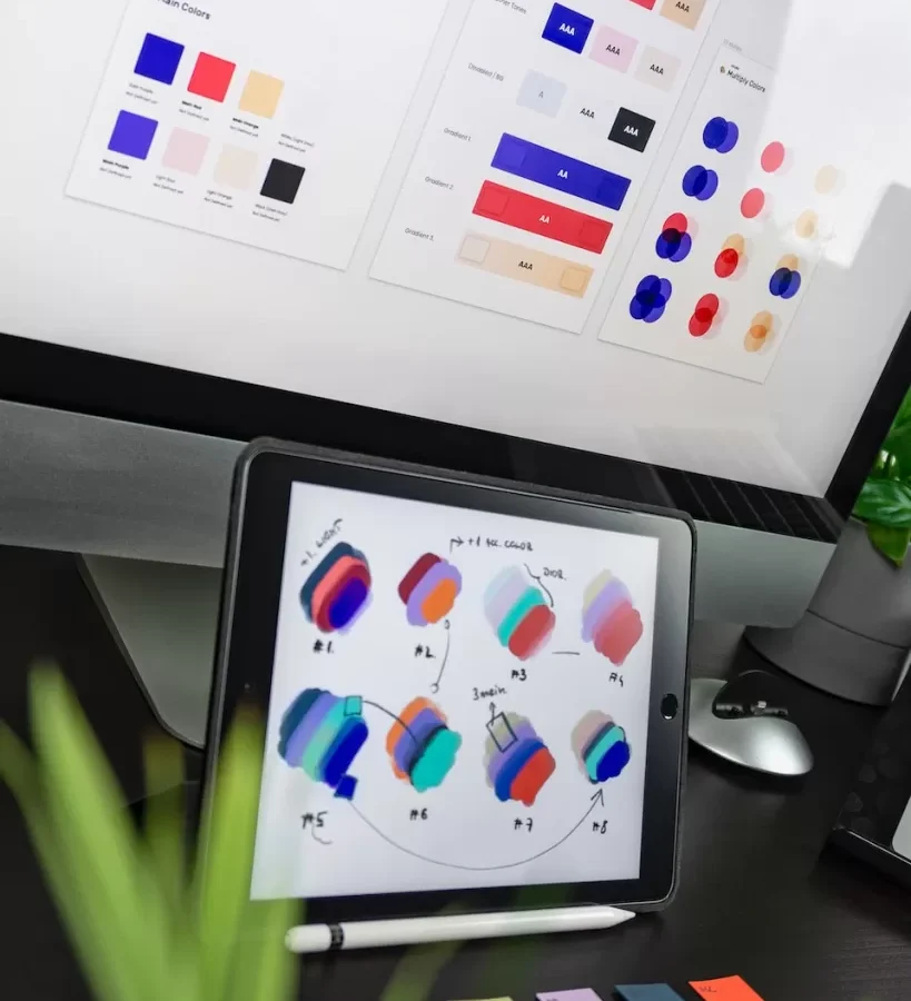 black iPad displaying color gradient