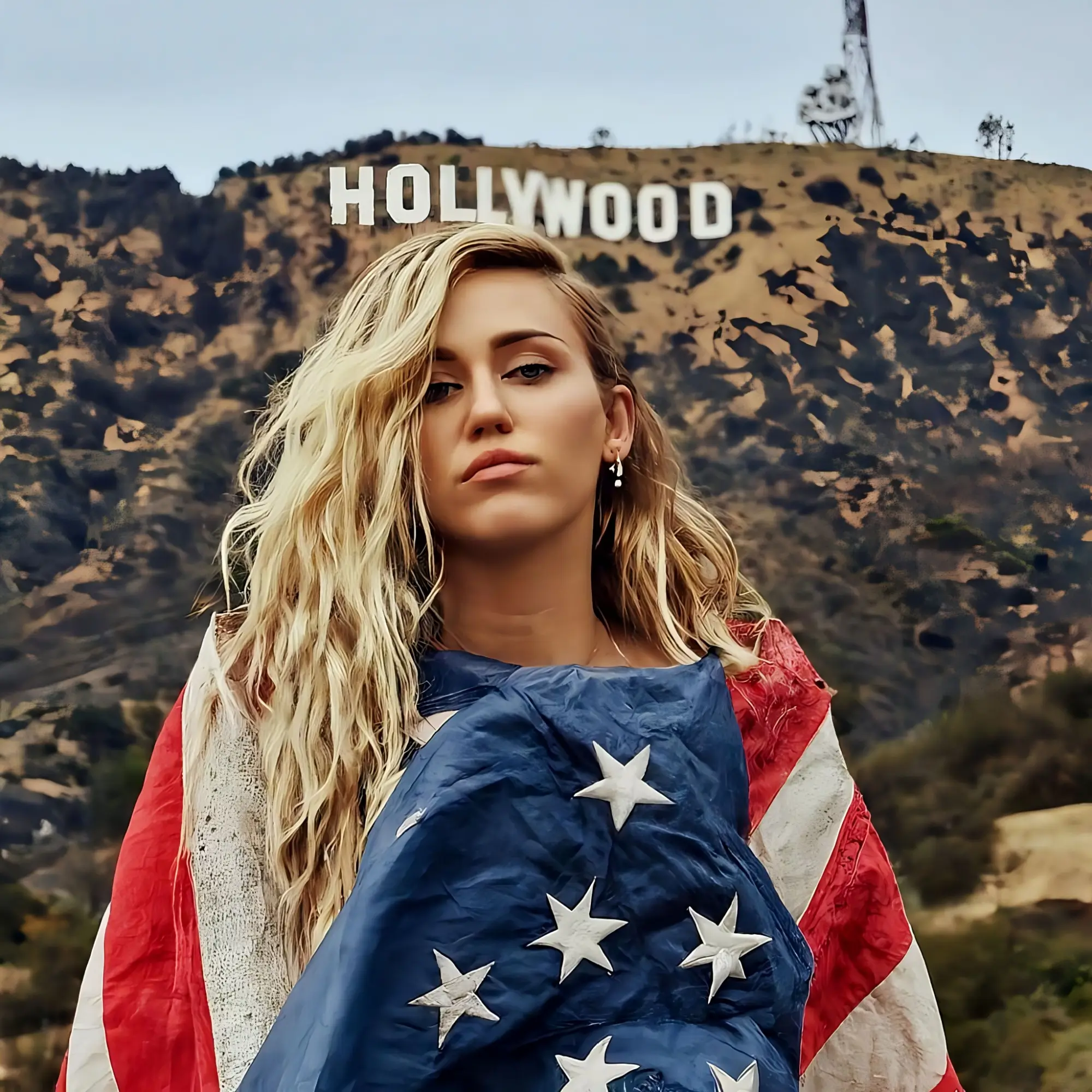- VIPshow Miley Cyrus na pozadí Hollywoodu.