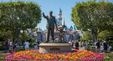 Socha Disneyho s Mickey Mousem v zábavním parku