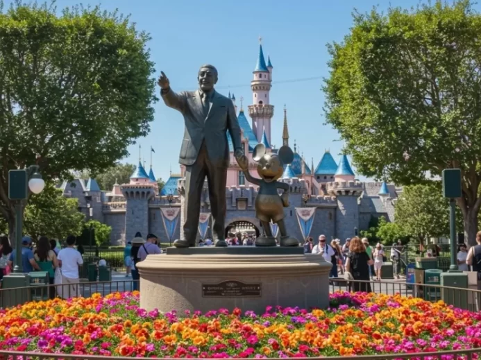 Socha Disneyho s Mickey Mousem v zábavním parku