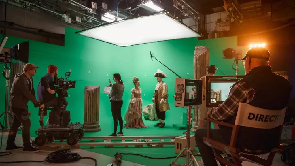 Natáčení historického filmu zelené plátno