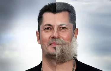 Mladý muž, na jedné straně s make-upem staříka