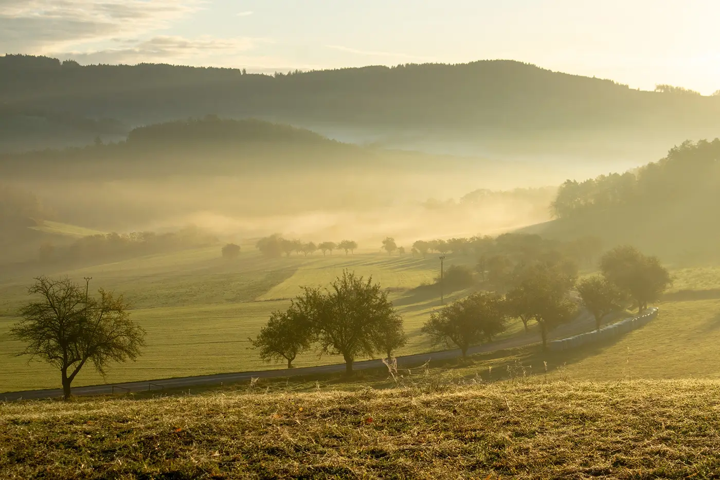 Panoramatický pohled na krajinu v ranních hodinách